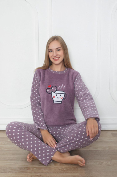 Pijama cocolino dama imprimeu coffe mov 303