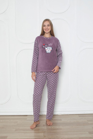 Pijama cocolino dama imprimeu coffe mov 303