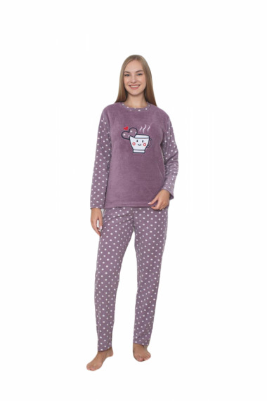 Pijama cocolino dama imprimeu coffe mov 303