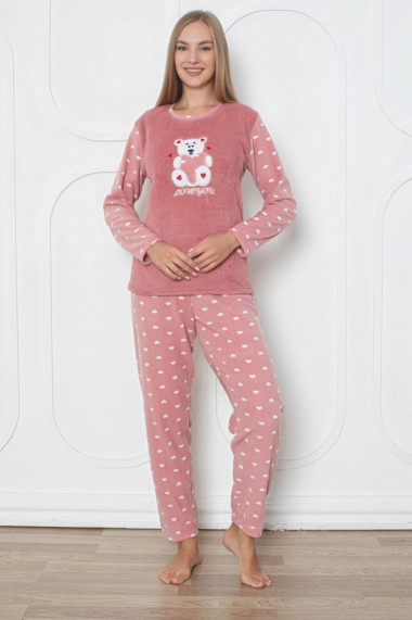 Pijama cocolino dama imprimeu ursulet love you corai 300