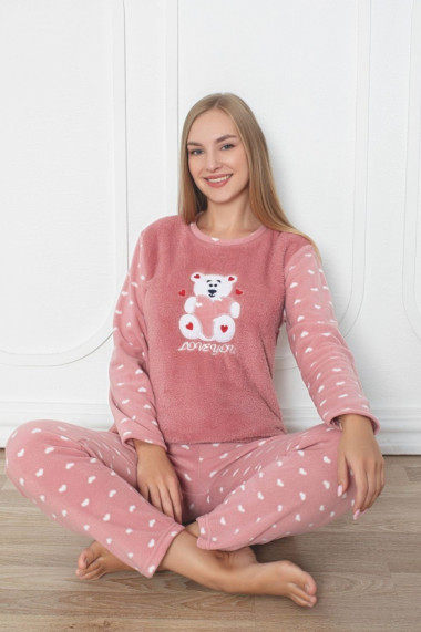 Pijama cocolino dama imprimeu ursulet love you corai 300