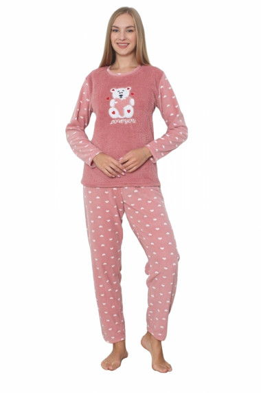 Pijama cocolino dama imprimeu ursulet love you corai 300