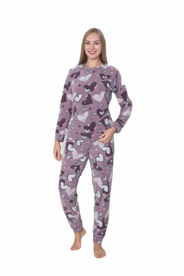 Pijama cocolino dama soft polar imprimeu inimioare mov 516