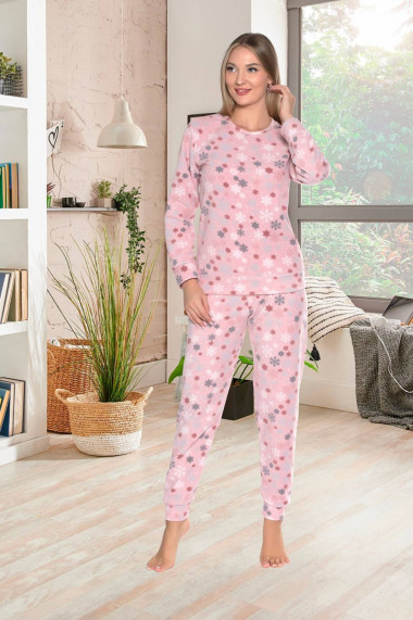 Pijama cocolino dama soft polar imprimeu Craciun fulgi de nea roz 512