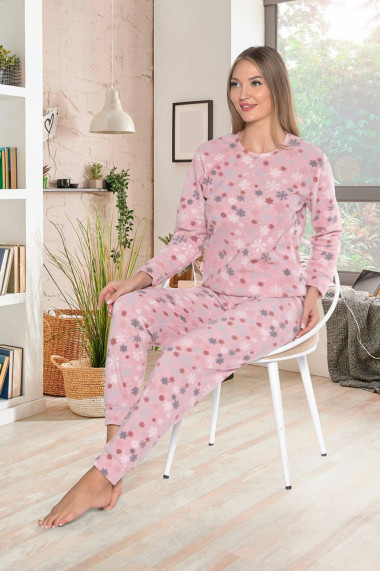 Pijama cocolino dama soft polar imprimeu Craciun fulgi de nea roz 512