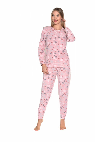 Pijama cocolino dama soft polar imprimeu Craciun fulgi de nea roz 512