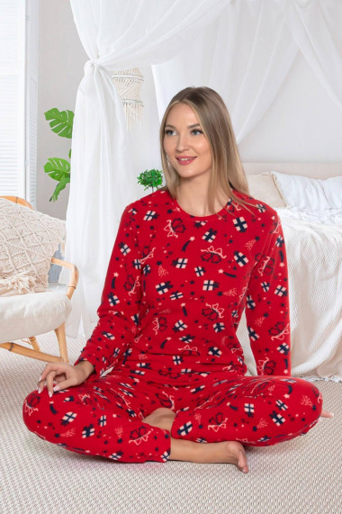 Pijama cocolino dama soft polar imprimeu Cadou de Craciun rosu 510