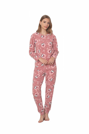 Pijama cocolino dama soft polar imprimeu pinguini de Craciun corai 500