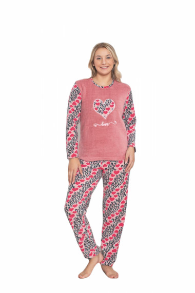 Pijama cocolino dama imprimeu inimioara love corai 323