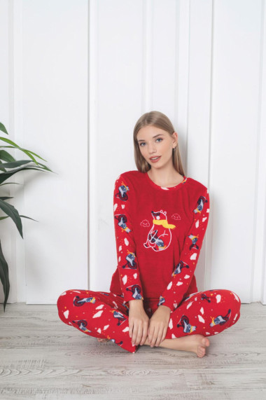 Pijama cocolino dama imprimeu ursulet Craciun rosu 315