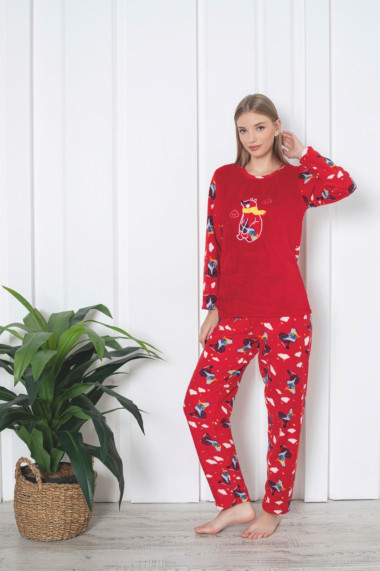 Pijama cocolino dama imprimeu ursulet Craciun rosu 315