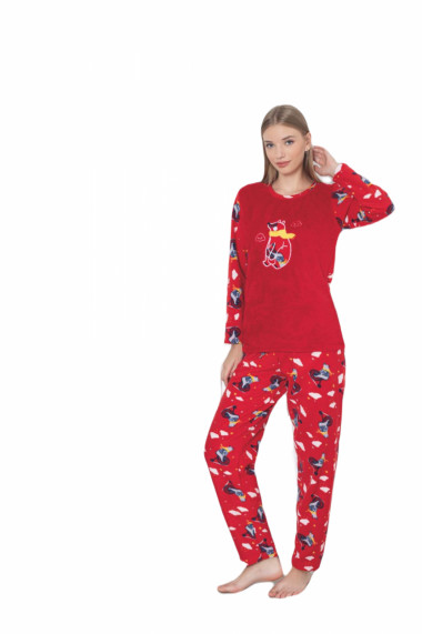 Pijama cocolino dama imprimeu ursulet Craciun rosu 315