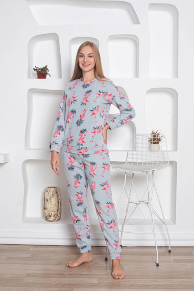 Pijama cocolino dama soft polar imprimeu Flamingo vernil 520