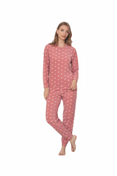 Pijama cocolino dama soft polar imprimeu inimioare corai 502