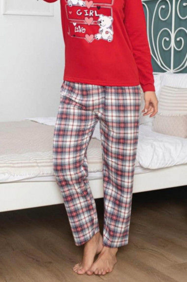 Pijama dama din bumbac vatuit imprimeu love ursulet rosu 15259