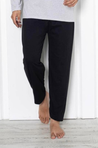 Pijama barbat bumbac marime mare maneci si pantaloni lungi cu nasturi gri negru 15227