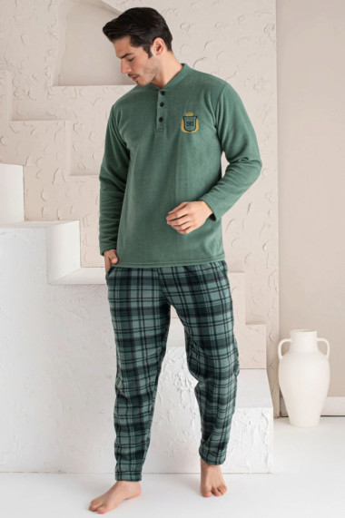 Pijama barbat cocolino material soft polar moale si calduros cu buzunare verde 7212