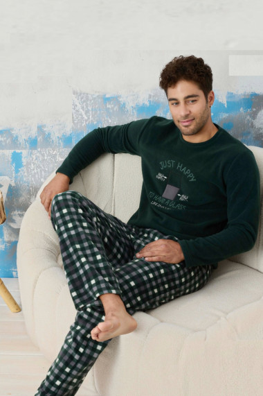 Pijama barbati cocolino material pufos si calduros Just Happy verde inchis 9601