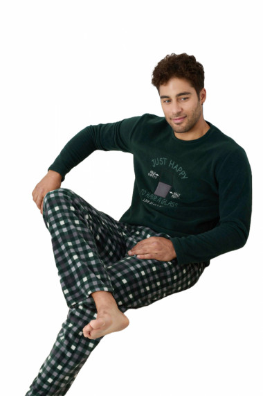 Pijama barbati cocolino material pufos si calduros Just Happy verde inchis 9601