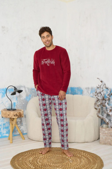 Pijama barbati cocolino material pufos si calduros strong visiniu gri 9609