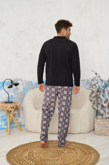 Pijama barbati cocolino material pufos si calduros next level negru gri 9618