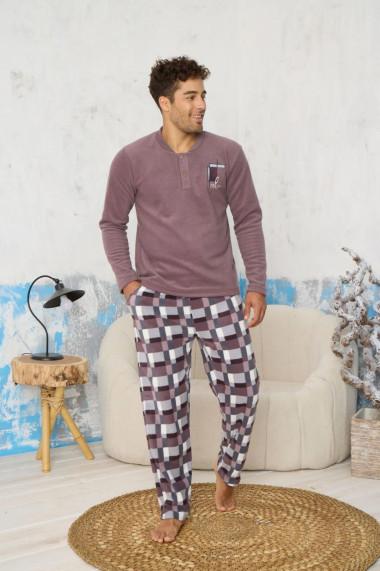 Pijama barbati cocolino material pufos si calduros relax mov gri 9620