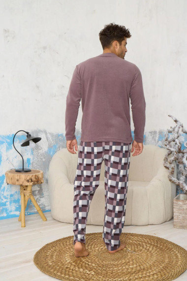 Pijama barbati cocolino material pufos si calduros relax mov gri 9620