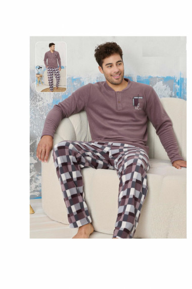 Pijama barbati cocolino material pufos si calduros relax mov gri 9620