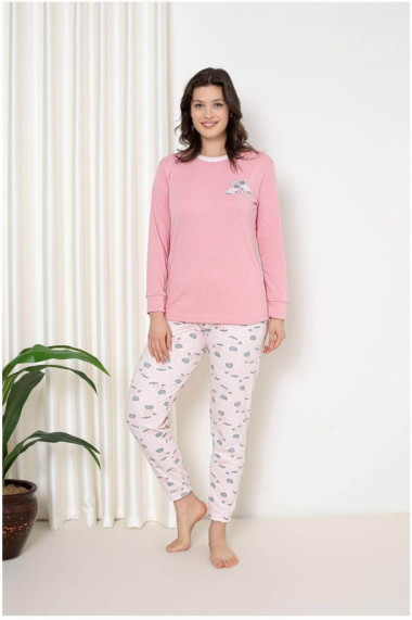 Pijama dama bumbac imprimeu best friends roz corai 2051