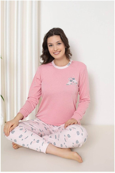 Pijama dama bumbac imprimeu best friends roz corai 2051