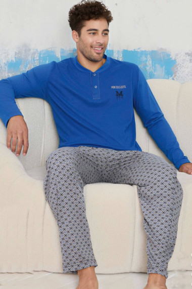 Pijama barbat bumbac maneci si pantaloni lungi men excusive albastru 9221