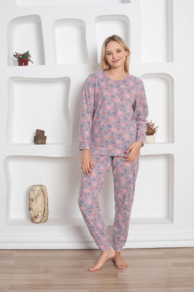 Pijama cocolino dama soft polar imprimeu inimioare gri 519