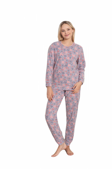 Pijama cocolino dama soft polar imprimeu inimioare gri 519