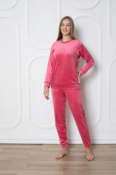 Pijama dama catifea material moale si delicat imprimeu uni roz pudrat 48