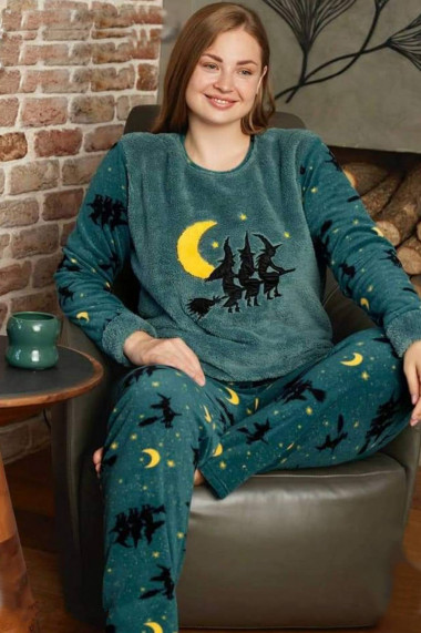 Pijama dama cocolino batal-marime mare pufoasa si calduroasa imprimeu halloween 14217