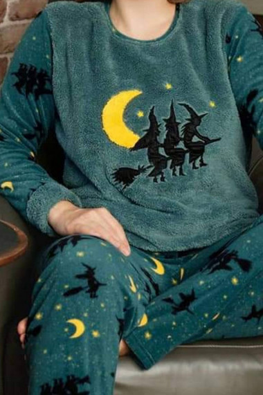 Pijama dama cocolino batal-marime mare pufoasa si calduroasa imprimeu halloween 14217