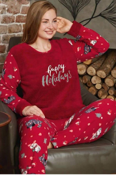 Pijama dama cocolino batal marime mare pufoasa si calduroasa Craciun happy holidays 14222