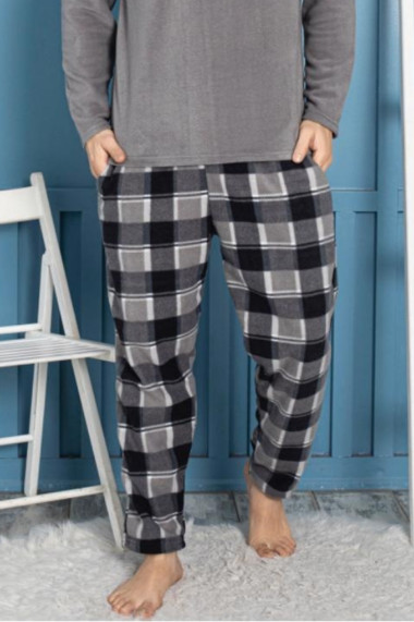 Pijama barbat cocolino soft polar moale si caldurosa cu buzunare gri 7209