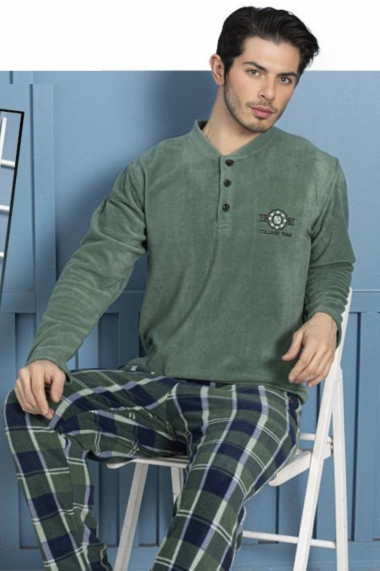 Pijama barbat cocolino soft polar moale si caldurosa cu buzunare verde 7209