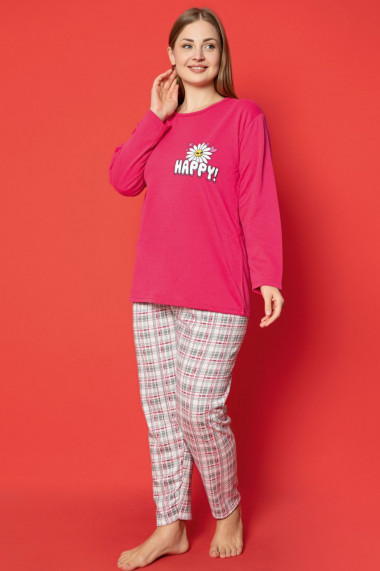 Pijama dama bumbac vatuit batal marime mare imprimeu happy roz 14683