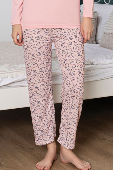 Pijama dama din bumbac imprimeu inimioare love love corai 15231