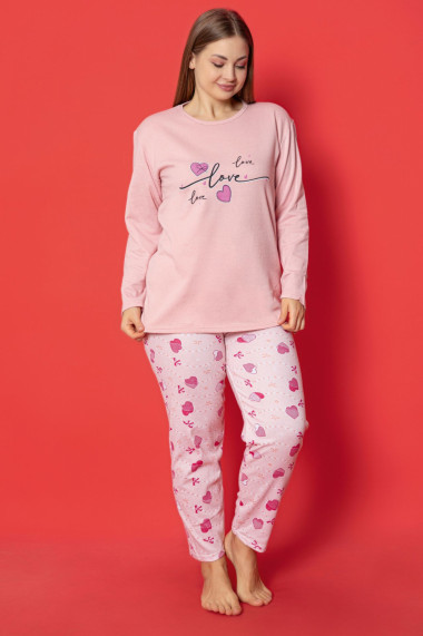 Pijama dama bumbac vatuit batal marime mare imprimeu love corai 14742