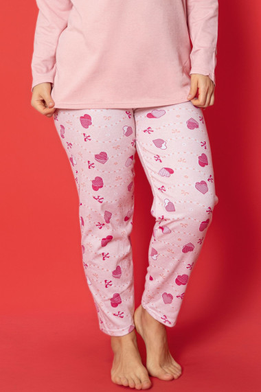 Pijama dama bumbac vatuit batal marime mare imprimeu love corai 14742