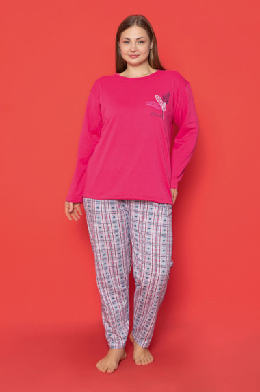 Pijama dama bumbac vatuit batal marime mare imprimeu natural roz 14794