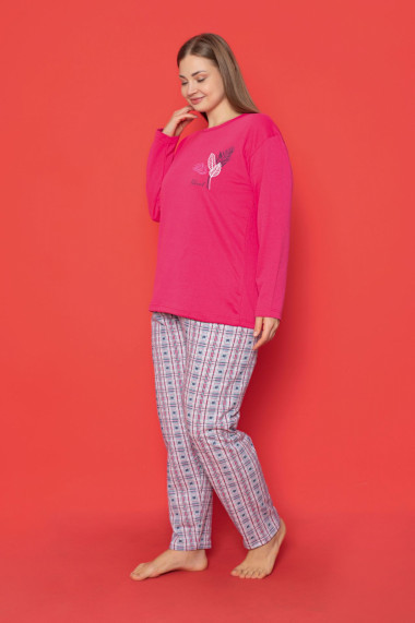 Pijama dama bumbac vatuit batal marime mare imprimeu natural roz 14794