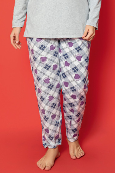 Pijama dama bumbac vatuit batal marime mare imprimeu inimioara love gri 14684