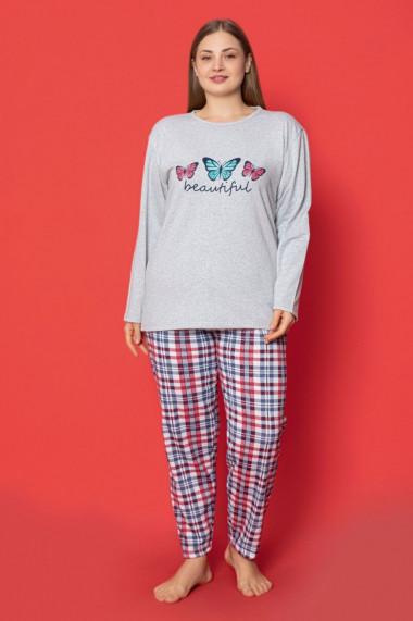 Pijama dama bumbac vatuit batal marime mare beautiful butterfly gri 14874