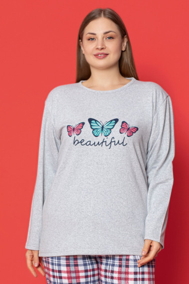 Pijama dama bumbac vatuit batal marime mare beautiful butterfly gri 14874