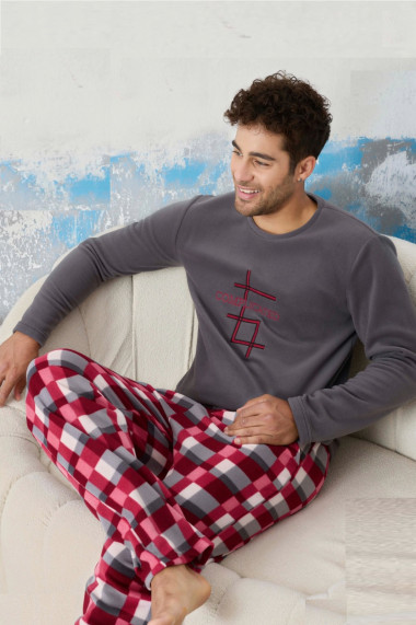 Pijama barbati cocolino cu buzunare material pufos si calduros complicated gri 9615