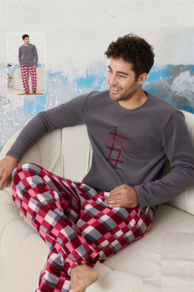 Pijama barbati cocolino cu buzunare material pufos si calduros complicated gri 9615